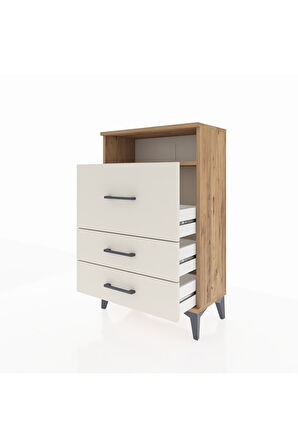Arges Komodin Tek Raflı 3 Çekmeceli 60x30x96 Çam-Aytaşı