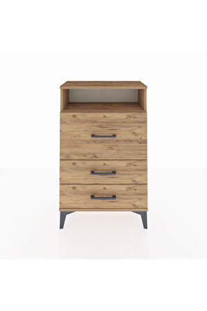 Arges Komodin Tek Raflı 3 Çekmeceli 60x30x96 Çam-Çam