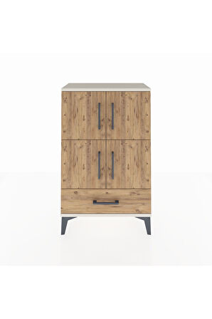Arges Komodin 4 Raflı Tek Çekmeceli 4 Kapaklı 60x30x96 Aytaşı-Çam