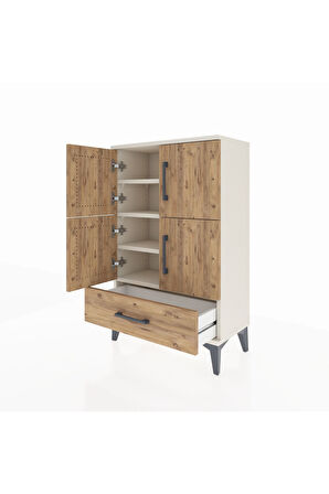 Arges Komodin 4 Raflı Tek Çekmeceli 4 Kapaklı 60x30x96 Aytaşı-Çam