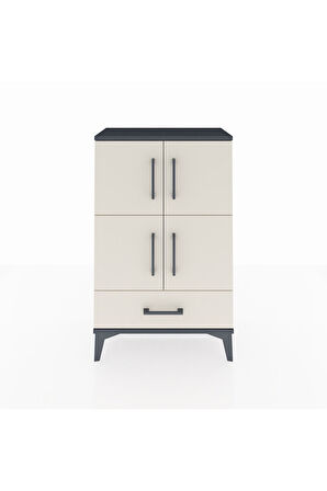 Arges Komodin 4 Raflı Tek Çekmeceli 4 Kapaklı 60x30x96 Antrasit-Aytaşı