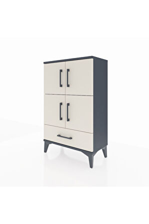 Arges Komodin 4 Raflı Tek Çekmeceli 4 Kapaklı 60x30x96 Antrasit-Aytaşı