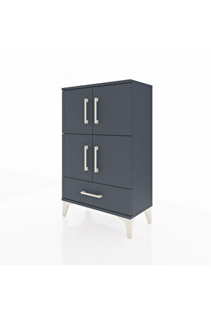 Arges Komodin 4 Raflı Tek Çekmeceli 4 Kapaklı 60x30x96 Antrasit-Antrasit