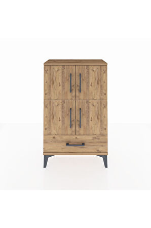 Arges Komodin 4 Raflı Tek Çekmeceli 4 Kapaklı 60x30x96 Çam-Çam