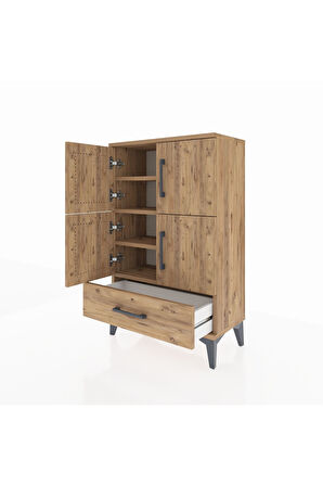 Arges Komodin 4 Raflı Tek Çekmeceli 4 Kapaklı 60x30x96 Çam-Çam
