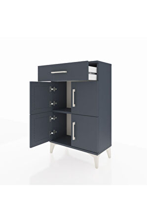 Arges Komodin Tek Raflı Tek Çekmeceli 4 Kapaklı 60x30x96 Antrasit-Antrasit