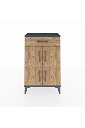 Arges Komodin Tek Raflı Tek Çekmeceli 4 Kapaklı 60x30x96 Antrasit-Çam