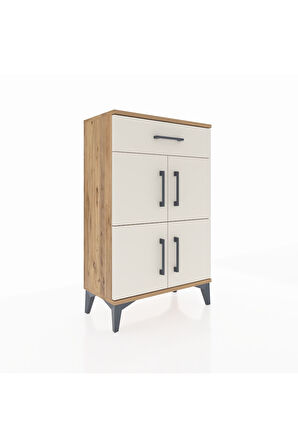 Arges Komodin Tek Raflı Tek Çekmeceli 4 Kapaklı 60x30x96 Çam-Aytaşı