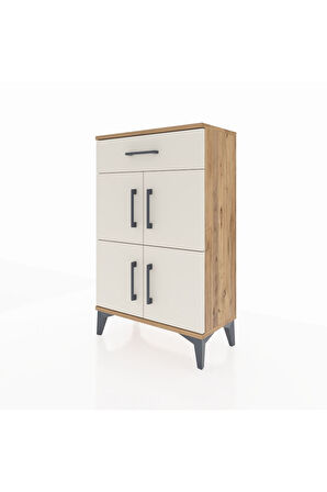 Arges Komodin Tek Raflı Tek Çekmeceli 4 Kapaklı 60x30x96 Çam-Aytaşı