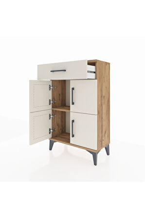 Arges Komodin Tek Raflı Tek Çekmeceli 4 Kapaklı 60x30x96 Çam-Aytaşı