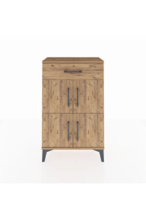 Arges Komodin Tek Raflı Tek Çekmeceli 4 Kapaklı 60x30x96 Çam-Çam