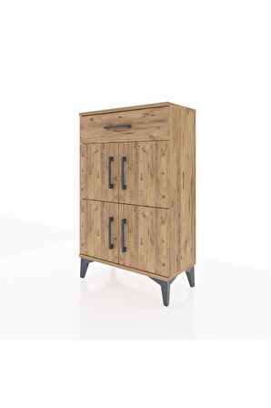 Arges Komodin Tek Raflı Tek Çekmeceli 4 Kapaklı 60x30x96 Çam-Çam