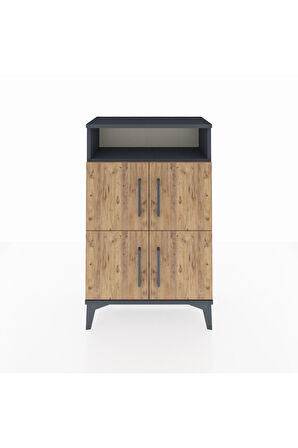 Arges Komodin Tek Raflı 4 Kapaklı 60x30x96 Antrasit-Çam