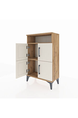 Arges Komodin Tek Raflı 4 Kapaklı 60x30x96 Çam-Aytaşı