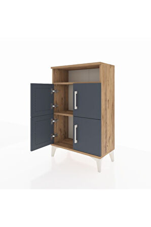 Arges Komodin Tek Raflı 4 Kapaklı 60x30x96 Çam-Antrasit