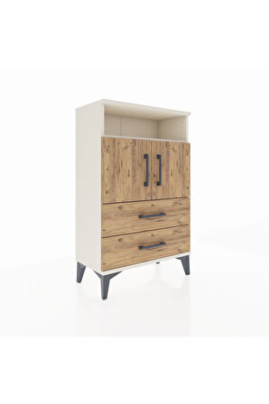 Arges Komodin 2 Raflı 2 Çekmeceli 2 Kapaklı 60x30x96 Aytaşı-Çam