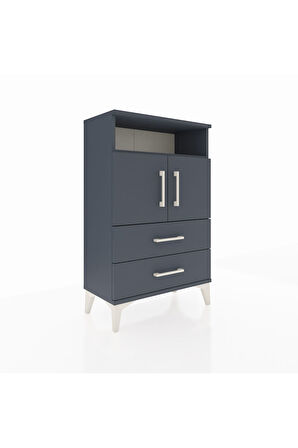 Arges Komodin 2 Raflı 2 Çekmeceli 2 Kapaklı 60x30x96 Antrasit-Antrasit