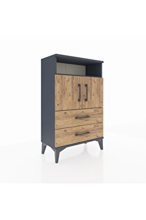 Arges Komodin 2 Raflı 2 Çekmeceli 2 Kapaklı 60x30x96 Antrasit-Çam