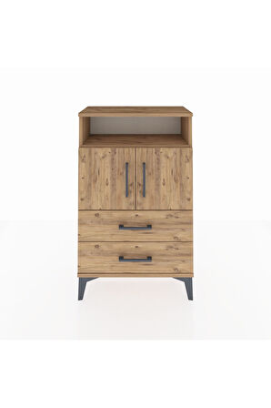 Arges Komodin 2 Raflı 2 Çekmeceli 2 Kapaklı 60x30x96 Çam-Çam
