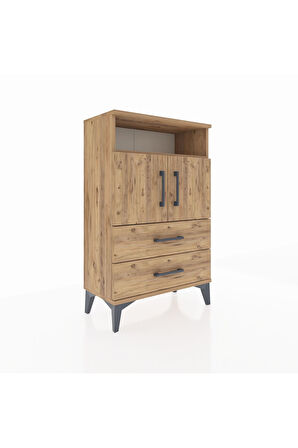 Arges Komodin 2 Raflı 2 Çekmeceli 2 Kapaklı 60x30x96 Çam-Çam