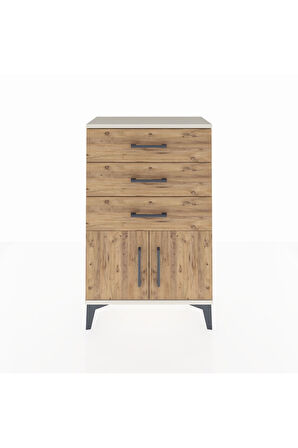 Arges Komodin 3 Çekmeceli 2 Kapaklı 60x30x96 Aytaşı-Çam