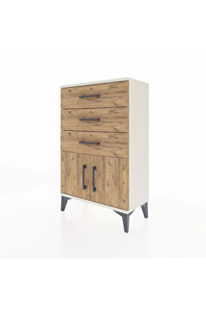 Arges Komodin 3 Çekmeceli 2 Kapaklı 60x30x96 Aytaşı-Çam