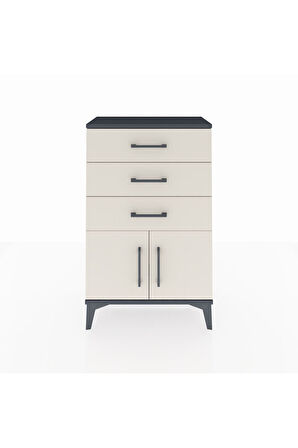 Arges Komodin 3 Çekmeceli 2 Kapaklı 60x30x96 Antrasit-Aytaşı