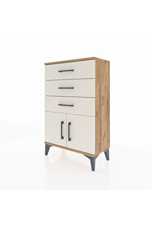 Arges Komodin 3 Çekmeceli 2 Kapaklı 60x30x96 Çam-Aytaşı