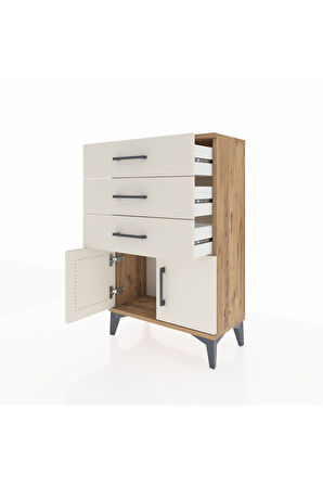 Arges Komodin 3 Çekmeceli 2 Kapaklı 60x30x96 Çam-Aytaşı
