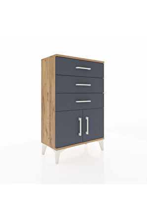 Arges Komodin 3 Çekmeceli 2 Kapaklı 60x30x96 Çam-Antrasit