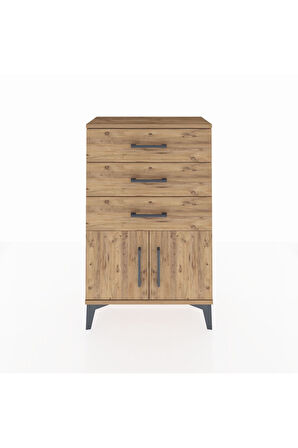 Arges Komodin 3 Çekmeceli 2 Kapaklı 60x30x96 Çam-Çam