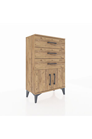 Arges Komodin 3 Çekmeceli 2 Kapaklı 60x30x96 Çam-Çam