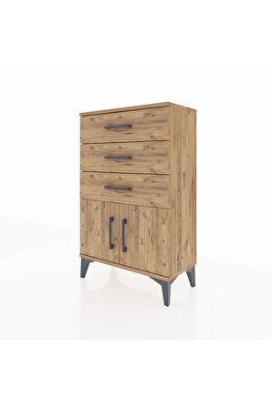 Arges Komodin 3 Çekmeceli 2 Kapaklı 60x30x96 Çam-Çam