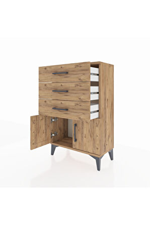 Arges Komodin 3 Çekmeceli 2 Kapaklı 60x30x96 Çam-Çam