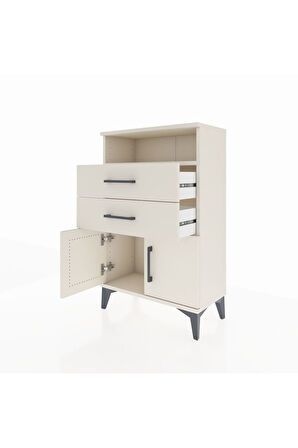 Arges Komodin Tek Raflı 2 Çekmeceli 2 Kapaklı 60x30x96 Aytaşı-Aytaşı