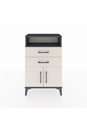 Arges Komodin Tek Raflı 2 Çekmeceli 2 Kapaklı 60x30x96 Antrasit-Aytaşı