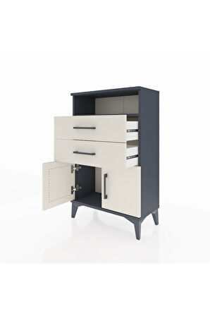 Arges Komodin Tek Raflı 2 Çekmeceli 2 Kapaklı 60x30x96 Antrasit-Aytaşı