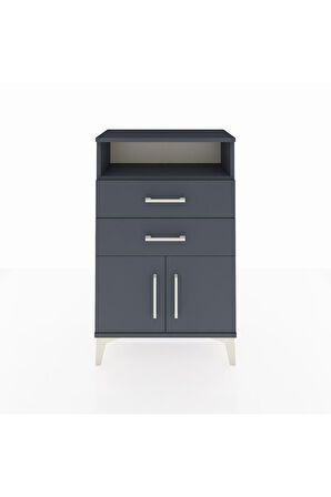 Arges Komodin Tek Raflı 2 Çekmeceli 2 Kapaklı 60x30x96 Antrasit-Antrasit