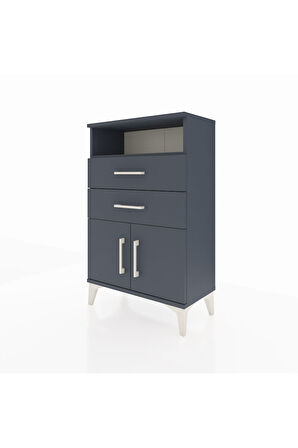 Arges Komodin Tek Raflı 2 Çekmeceli 2 Kapaklı 60x30x96 Antrasit-Antrasit