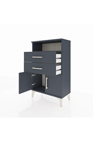 Arges Komodin Tek Raflı 2 Çekmeceli 2 Kapaklı 60x30x96 Antrasit-Antrasit