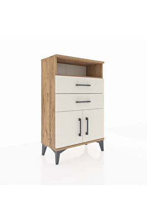 Arges Komodin Tek Raflı 2 Çekmeceli 2 Kapaklı 60x30x96 Çam-Aytaşı