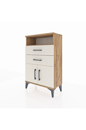 Arges Komodin Tek Raflı 2 Çekmeceli 2 Kapaklı 60x30x96 Çam-Aytaşı