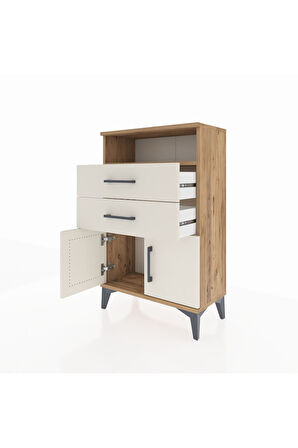 Arges Komodin Tek Raflı 2 Çekmeceli 2 Kapaklı 60x30x96 Çam-Aytaşı