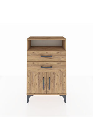 Arges Komodin Tek Raflı 2 Çekmeceli 2 Kapaklı 60x30x96 Çam-Çam