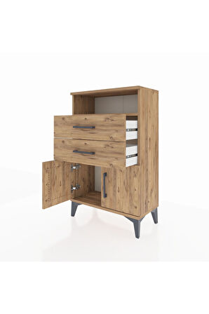 Arges Komodin Tek Raflı 2 Çekmeceli 2 Kapaklı 60x30x96 Çam-Çam