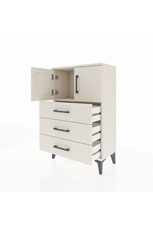 Arges Komodin Tek Raflı 3 Çekmeceli 2 Kapaklı 60x30x96 Aytaşı-Aytaşı