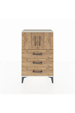 Arges Komodin Tek Raflı 3 Çekmeceli 2 Kapaklı 60x30x96 Aytaşı-Çam