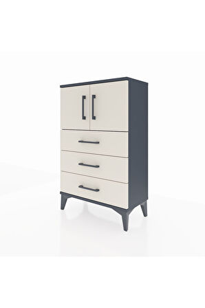 Arges Komodin Tek Raflı 3 Çekmeceli 2 Kapaklı 60x30x96 Antrasit-Aytaşı