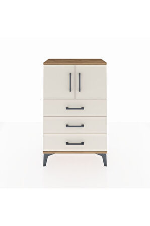 Arges Komodin Tek Raflı 3 Çekmeceli 2 Kapaklı 60x30x96 Çam-Aytaşı