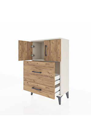 Arges Komodin Tek Raflı 2 Çekmeceli 2 Kapaklı 60x30x96 Aytaşı-Çam